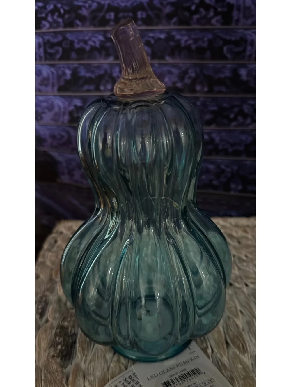 Blue Glass Gourd-Shaped LED Light Decoration with Cork Top